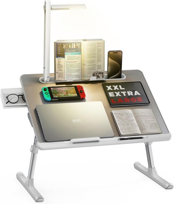 SAIJI Laptop Bed Tray Desk with LED Desk Lamp - XXL Adjustable Lap Desk
